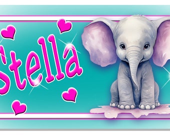 Elephant Baby Bicycle Or Car License Plate Bike Metal Name Plate Custom Personalize Children Gifts Girls Boys Teens Various Sizes