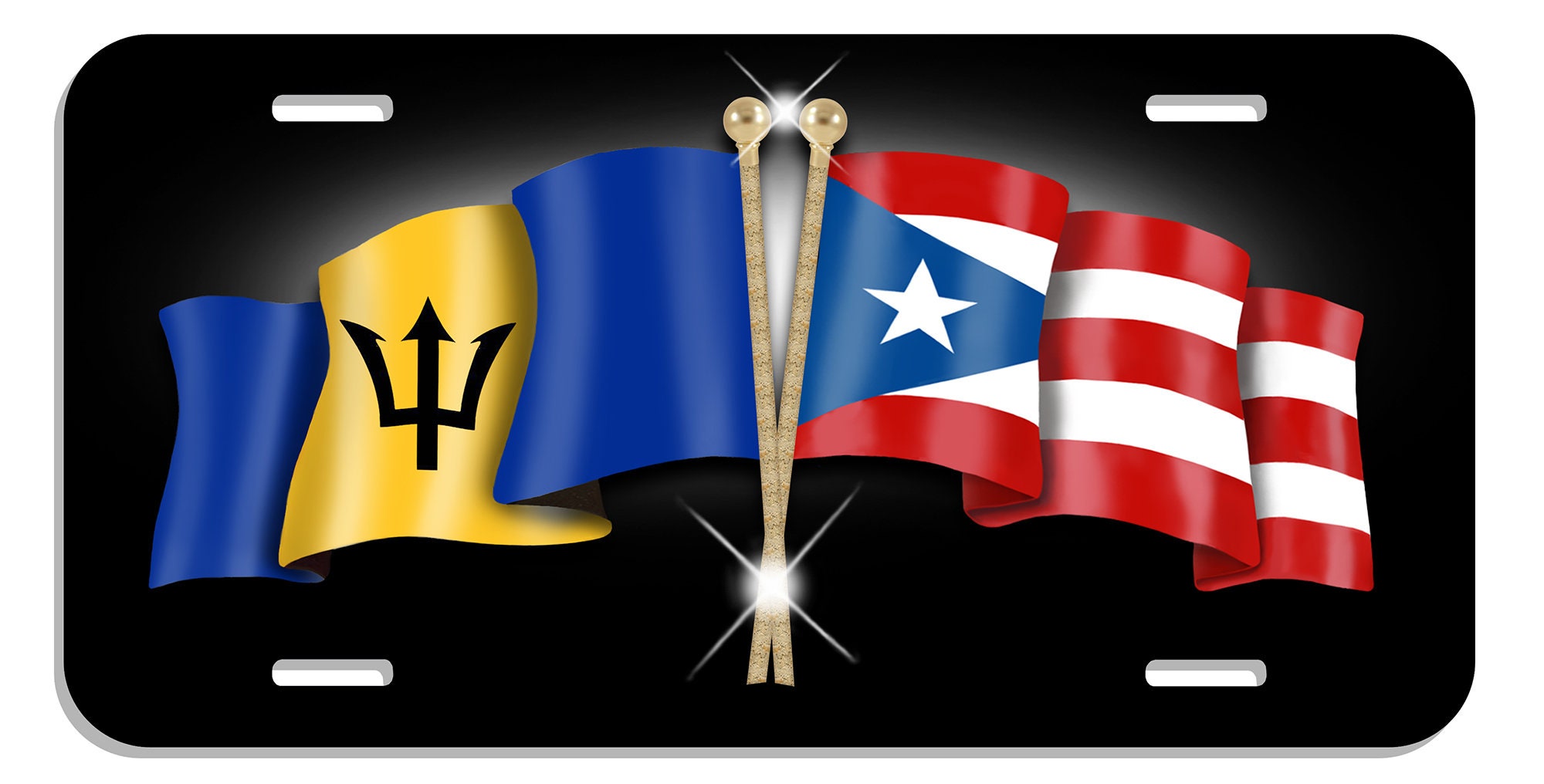 Barbados Puerto Rico Unity Flags Auto License Plate Etsy
