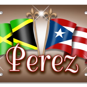 Jamaïque Porto Rico Unity Flags Plaque d'immatriculation automatique Personnaliser les cadeaux n'importe quel nom ou texte De nombreuses couleurs Latino Hispanique Jamaïcain Île Rican image 5