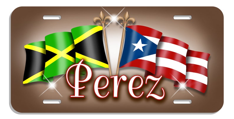 Jamaïque Porto Rico Unity Flags Plaque d'immatriculation automatique Personnaliser les cadeaux n'importe quel nom ou texte De nombreuses couleurs Latino Hispanique Jamaïcain Île Rican image 5