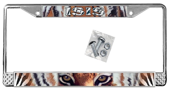 Tiger Design License Plate Frame Personalized Gifts Polished Metal Silver