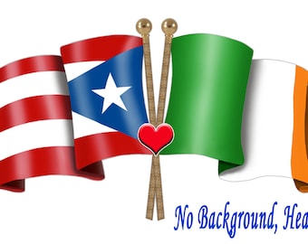 Puerto Rican Irish Unity Flags UV Protected Vinyl Decal Sticker Outdoor Safe Various Sizes NO BACKGROUND Ireland Puerto Rico Latino