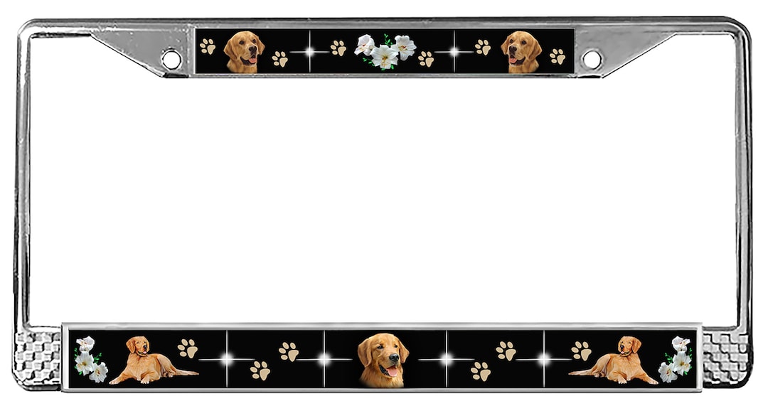 Golden Retriever License Plate Frame Personalize Gifts Silver Metal