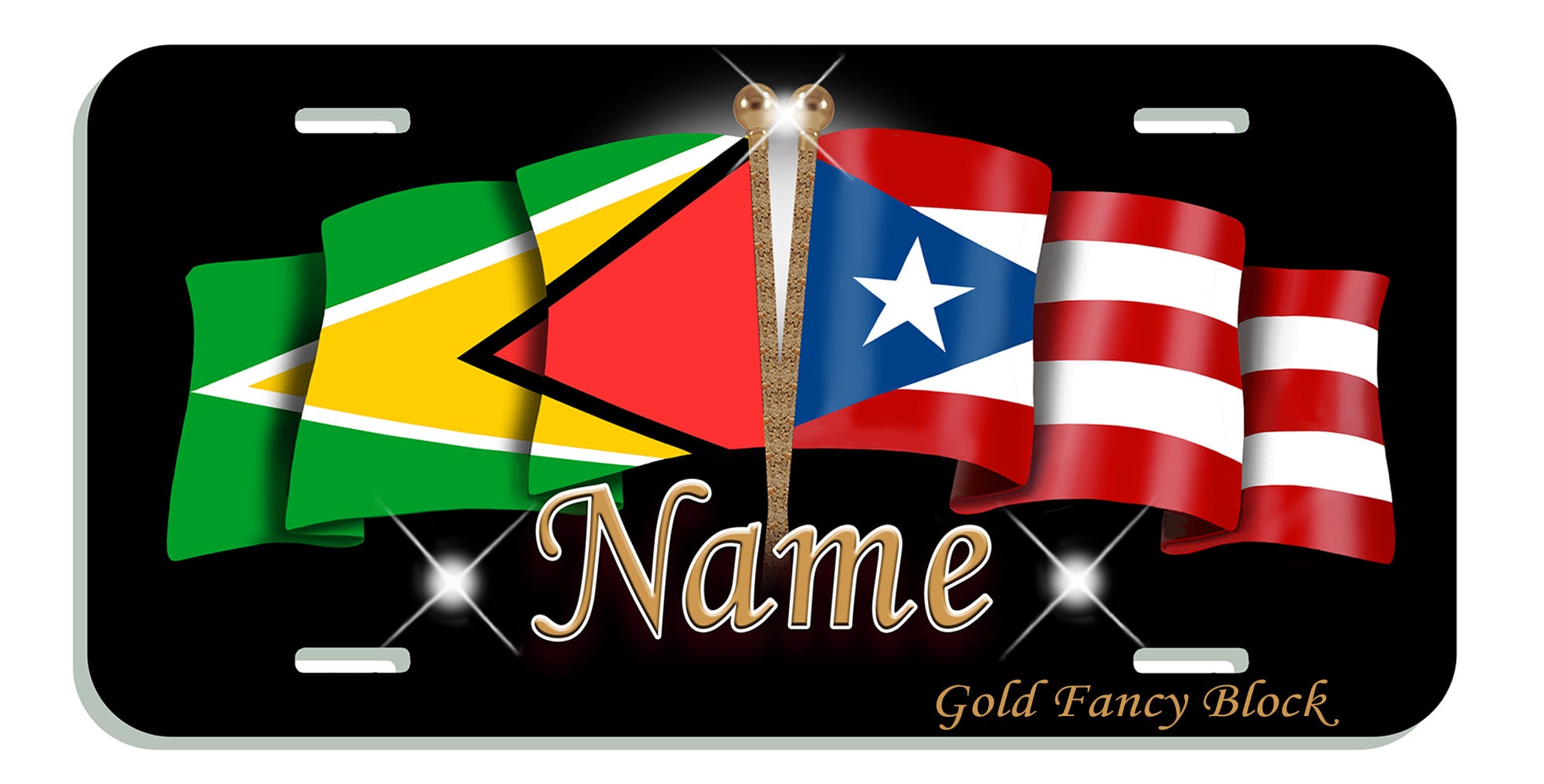Guyana Puerto Rico Unity Flags Auto License Plate Personalize Gifts Four Background Colors Latino Puerto Rican