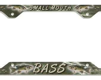 Small Mouth Bass Auto License Plate Frame Personalize With Any Text Gifts Ladies Men Plate Holder Freshwater