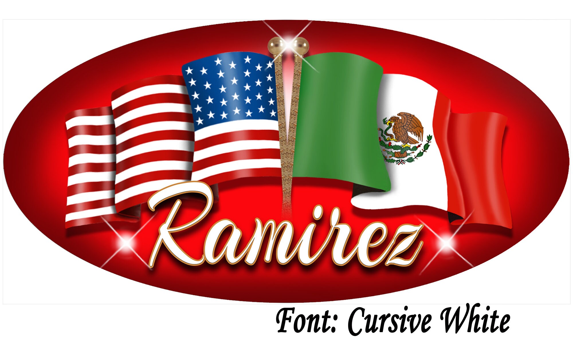 USA & Mexican Unity Flags Vinyl Oval Decal Bumper Sticker Size Small to ...