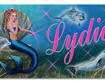Bicycle License Plate Mermaids Dolphins Metal Custom Personalize Gifts Children Teens Ladies Three Sizes