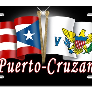 Puerto Rico Virgin Islands Unity Flags Auto License Plate Personalize Gifts Any Name  Or Text Many Color Backgrounds Latino Puerto Rican