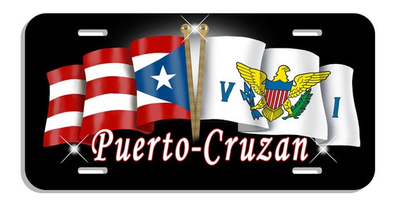 Puerto Rico flag 6"x12" Aluminum License Plate Tag made In U.S.A 