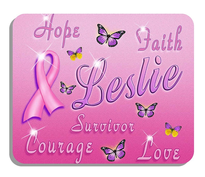 Personalize Breast Cancer Butterflies Mouse Pad Custom Office Gifts Ladies Computer Accessories Pink Purple 1/4 Thick Mouse Mat image 1