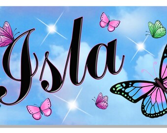 Butterfly Bicycle Name Plate Butterflies Custom Personalize Children Teen Three Sizes Mini, Small,  Medium Cyclist Motorcycle License Plate