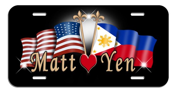 Philippine USA Flag Auto License Plate Personalize Gifts Text Any Colors Black Philippine USA Flag Auto License Plate Personalize Gifts Text Any Colors Black