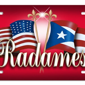 USA Puerto Rico Flags Auto License Plate Personalize Gifts Any Name  Or Text Many Color Backgrounds America Latino