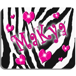 Personalize Zebra Hot Pink Hearts Mouse Pad Custom Office Gifts Girls Teens Computer Accessories 7-3/4&quot;x 9-1/2&quot; Thick Mouse Mat