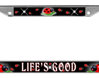 Ladybugs License Plate Frame Gifts Ladies Plate Holder Many Color Backgrounds