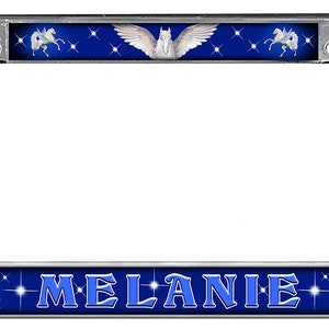 Pegasus Horses Auto License Plate Frame Personalize With Any Text Gifts Girls Ladies Plate Holder Silver Metal Frame