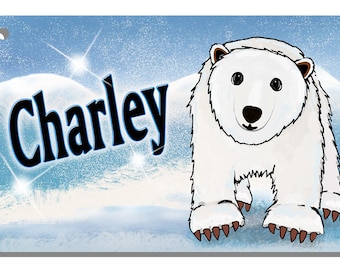 Bicycle License Plate Polar Bear Boy And Girl Metal Custom Personalize Gifts Children Teens Ladies Polar Bears Any Name Or Text 2.75" x 4.5"