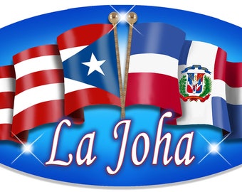 Puerto Rico Dominican Unity Flags Vinyl Oval Decal Bumper Sticker Sizes Small - Large Personalize Gifts Many Colors Puerto Rican Latino