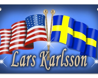 Swedish USA Flags Bicycle License Plate Metal Custom Personalized Gifts Men Ladies Sweden United States America