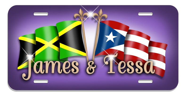 Jamaica Puerto Rico Unity Flags Auto License Plate Personalize Gifts any Name or Text Many Colors Latino Hispanic Jamaican Island Rican image 9