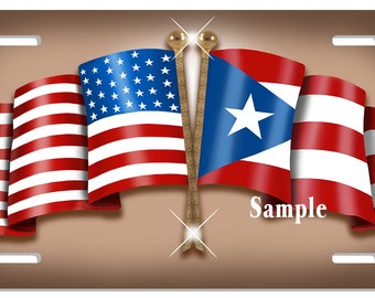 USA Puerto Rico Unity Flags Auto License Plate Personalize Gifts Any Name  Or Text Hispanic America Latino  Flag