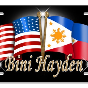 USA Philippine Flags Auto License Plate Personalize Gifts Any Name  Or Text Many Color Backgrounds America Filipino