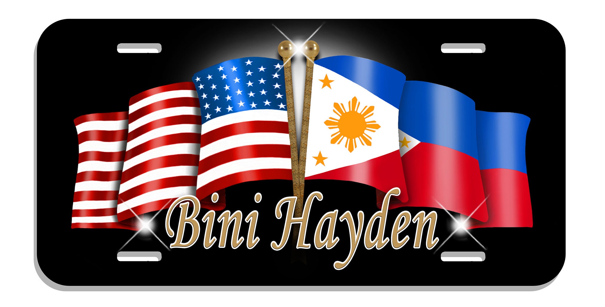 USA Philippine Flags Auto License Plate Personalize Gifts