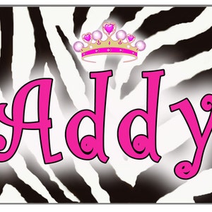 Zebra Jungle Design Tiara Bicycle License Metal Plate Gifts For Children Girls Ladies Personalize in Any Color Exotic 2.75 x 4.5 image 1