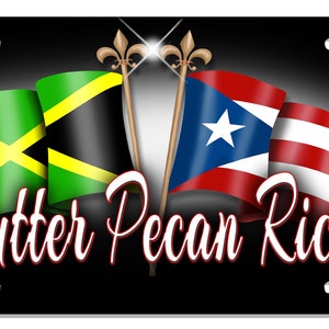 Jamaica Puerto Rico Unity Flags Auto License Plate Personalize Gifts any Name or Text Many Colors Latino Hispanic Jamaican Island Rican image 1