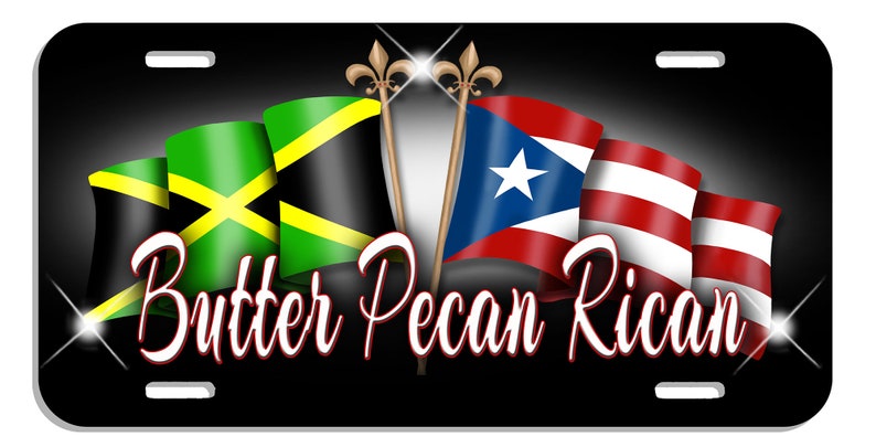 Jamaïque Porto Rico Unity Flags Plaque d'immatriculation automatique Personnaliser les cadeaux n'importe quel nom ou texte De nombreuses couleurs Latino Hispanique Jamaïcain Île Rican image 1