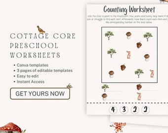 Cottage Core Math Learning Set - Canva Pro Editable Template