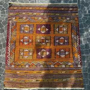 Tapete Kilim turco vintage: lã tecida à mão, decoração Boho (9,2 x 1,16 m)