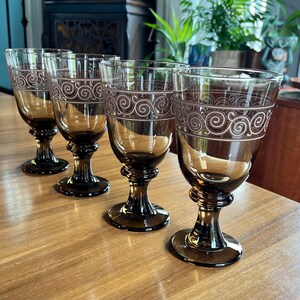 Vintage Set of 4 Libbey Flare Mocha Goblets With a Scroll/Swirl Design ~ 1950s