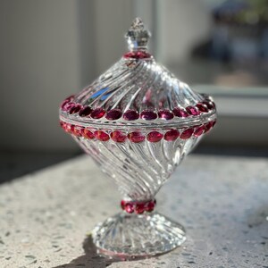 Vintage Glass "Ball and Swirl" Ruby-Red Lidded Candy Dish, by Westmoreland Glass - 1930s