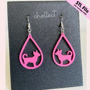 Dog Teardrop Earrings STL File for 3D Printing – Unique Digital Download, Dangle Earrings STL File for 3D Print Model