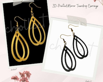 Mirror Teardrop Earrings STL File: 3D Print Dangle Earrings (Digital Download)