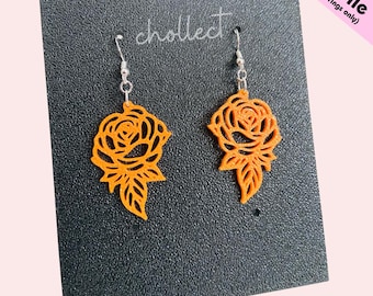 Rose Flower Earrings STL File: 3D Print Dangle Earring Design (Digital Download)