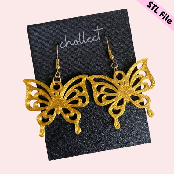 Elegant Butterfly Earrings STL File: 3D Print Dangle Earring Design (Digital Download)