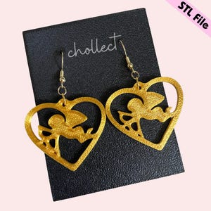 Cupid Heart Earrings STL File for 3D Printing – Unique Digital Download, Dangle Earrings STL File for 3D Print Model