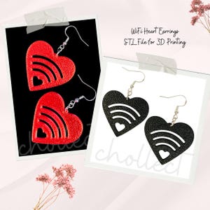 WiFi Heart Earrings STL File for 3D Printing – Unique Digital Download, Dangle Earrings STL File for 3D Print Model
