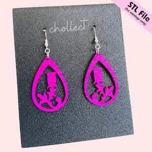 Tulip Stem Earrings STL File for 3D Printing – Unique Digital Download, Dangle Earrings STL File for 3D Print Model