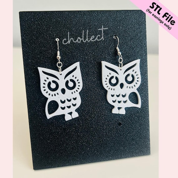 Owl Earrings STL File: 3D Print Dangle Earring Design (Digital Download)