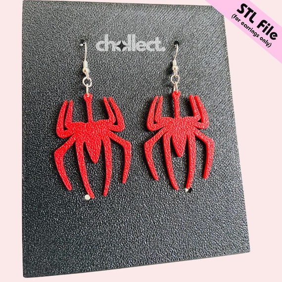 3D Print Spider Earrings STL File: Edgy Gothic Jewelry (Digital Download, 30.5x43mm