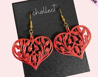 Floral Heart Earrings STL File: Valentines 3D Print Dangle Earring Design (Digital Download)