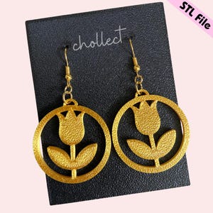 Tulip Earrings STL File for 3D Printing – Unique Digital Download, Dangle Earrings STL File for 3D Print Model