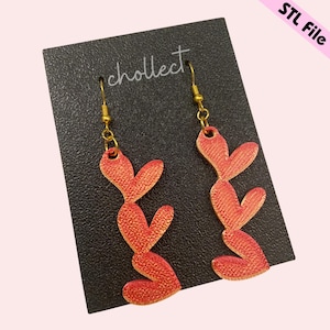 Heart Cascade Earrings STL File for 3D Printing - Unique Digital Download, Dangle Earrings STL File for 3D Print Model