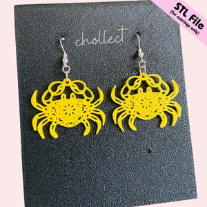 Crab Dangle Earrings STL File for 3D Printing – Unique Digital Download, Dangle Earrings STL File for 3D Print Model