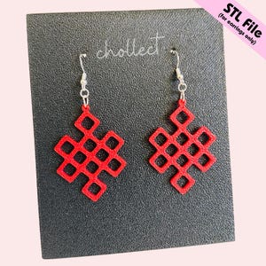 Diamond Grid Earrings STL File for 3D Printing – Unique Digital Download, Dangle Earrings STL File for 3D Print Model