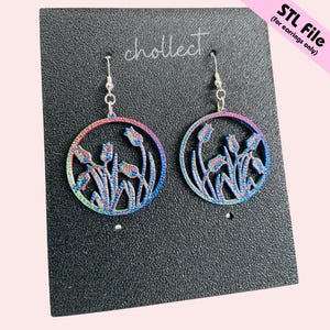 Growing Tulips Earrings STL File for 3D Printing – Unique Digital Download, Dangle Earrings STL File for 3D Print Model
