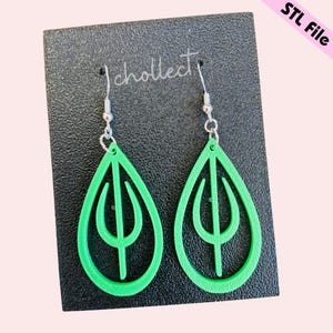 Trident Teardrop Earrings STL File for 3D Printing – Unique Digital Download, Dangle Earrings STL File for 3D Print Model